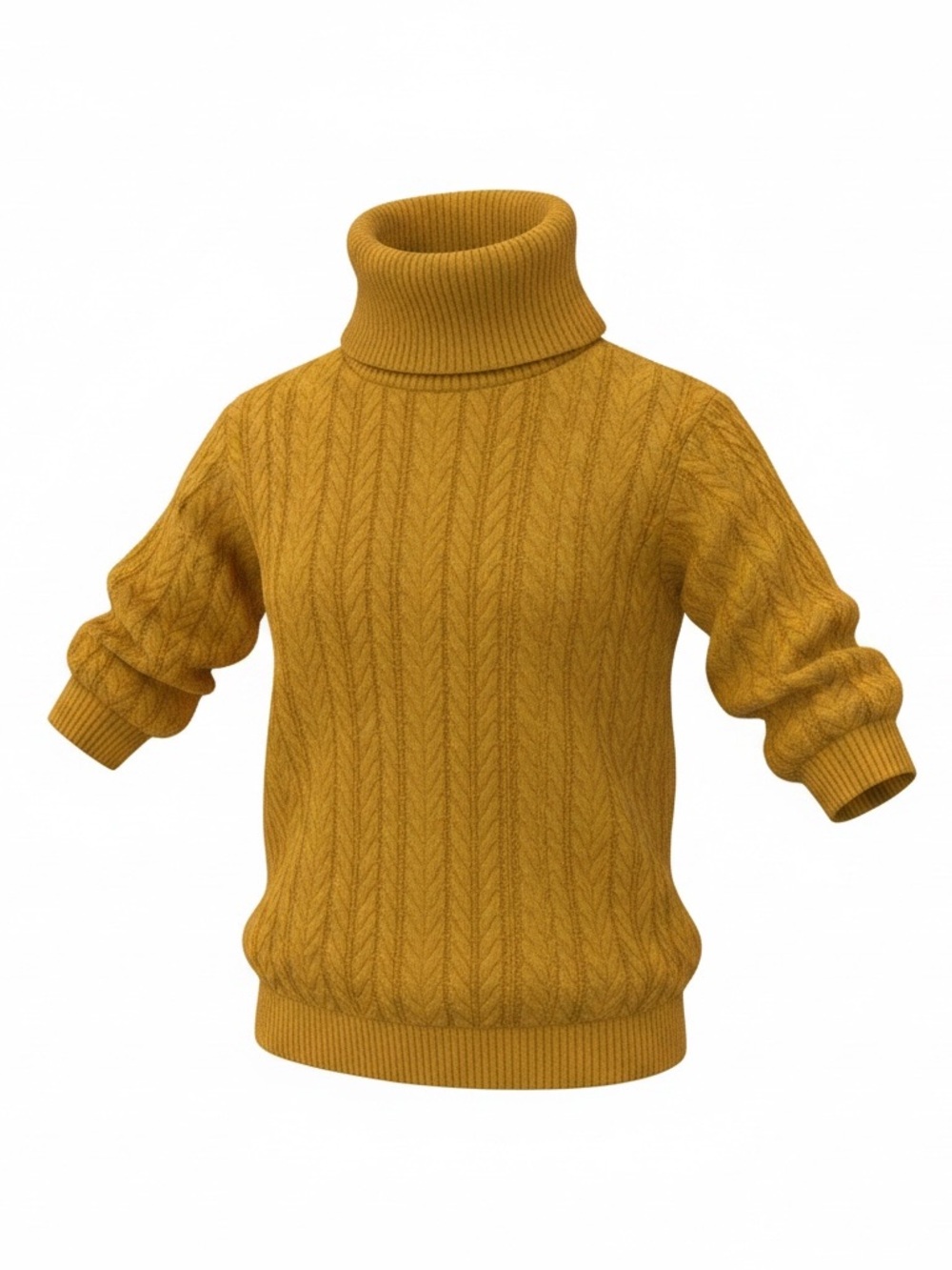 Girls Cable Knit Turtleneck Sweater - Mustard